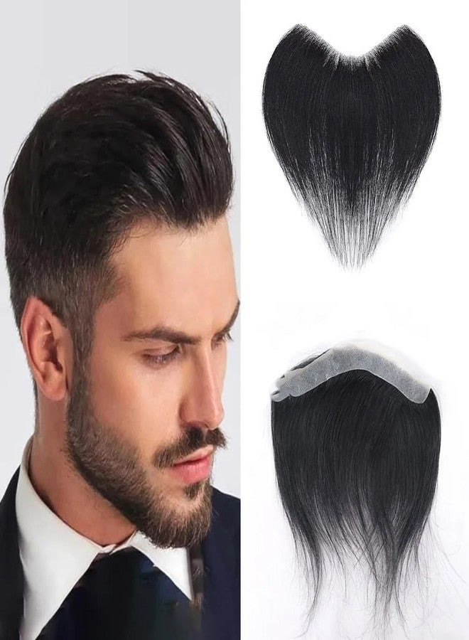 Voloria Men Forehead Hairline Toupee 100% Human Hair Skin PU Man Hairpieces Frontal Hair Topper for Receding Natural Hairline Replacement Systems (0.59x6.29INCH, 1B Black Color) - Image 1